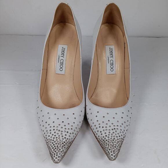 Jimmy Choo White Leather Romy Pearl Embellished Pointed Toe Pumps 38 us 8 - Picture 1 of 4
